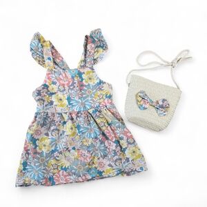 Baby Girl Floral Cotton Dress & Purse Set 9-12M Cottagecore Summer Outfit